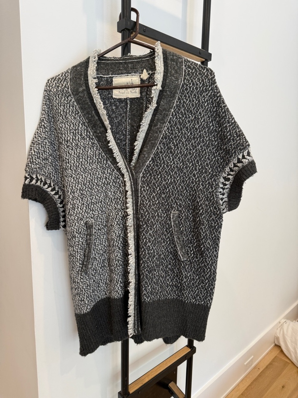 Anthropologie Angel of the North Bohemian  Black & Gray Fringe Knit Cardigan